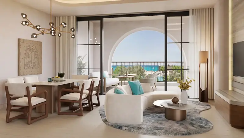 Two-bedroom Nammos residence living and dining area