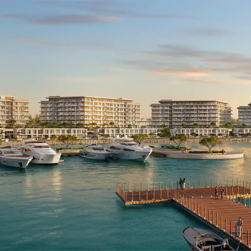Marina boardwalk at Waterfront Residences at dusk