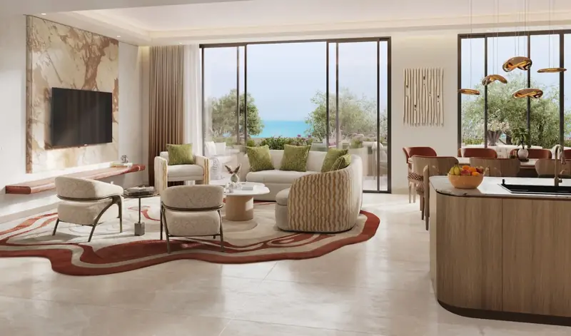 Four-bedroom waterfront townhouse living area